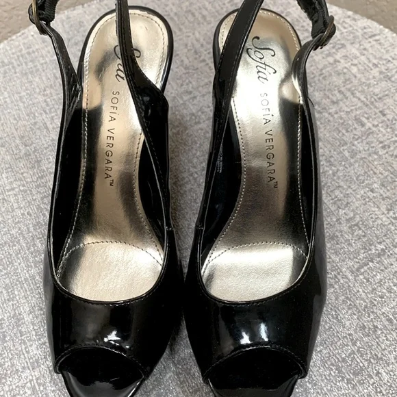 🔹Sofia Vergara Argentina Black Peep Toe Platform Stiletto Heels.. - Picture 11 of 11